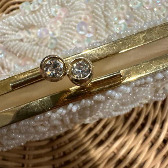 Vintage white sequin beaded small purse clutch satin liner - Du-Val Design - Picture 6 of 6